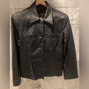 Banana Republic, dark navy blue 100% leather jacket